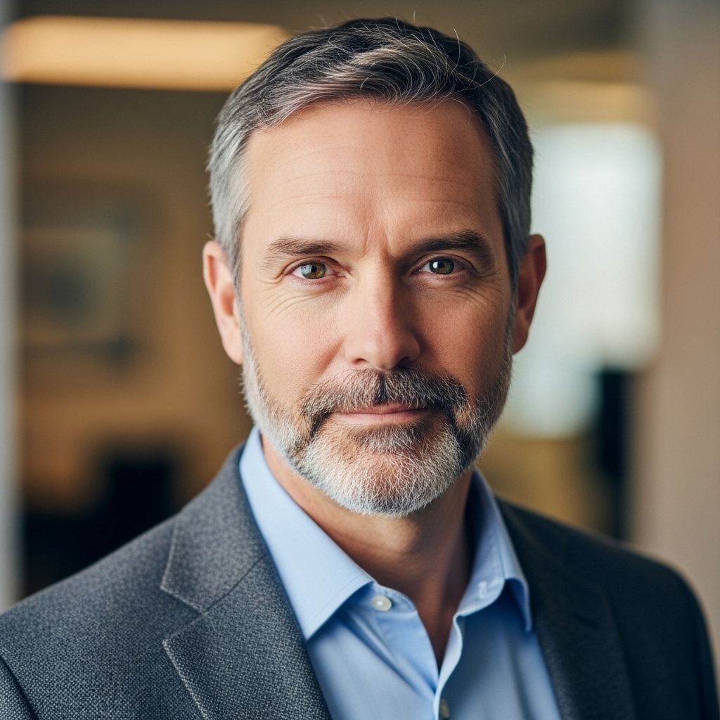 Дэвид Харрис, редактор раздела автомобилей, портрет мужчины средних лет в повседневном деловом стиле